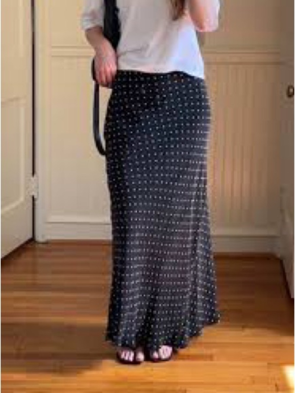 Zara Black Maxi Skirt with White Polka Dots